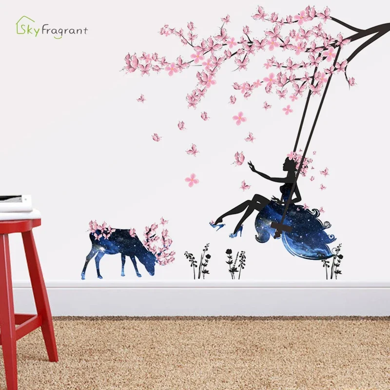 Fairy Wall Stickers Creative Flower For Living Rooms Kids Room Girl Bedroom Wall Decals Home Decor Self-adhesive Vinyl Stricker