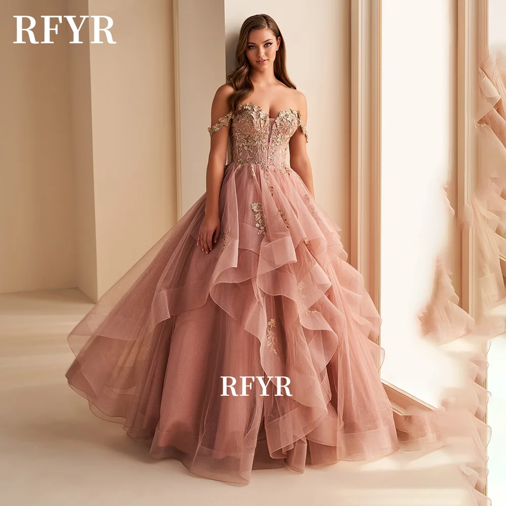 RFYR Fluffy Evening Dress Lace Prom Dress Multilayers Off Shoulder Princess Gown Elegant Gown فساتين مناسبة رس image 5