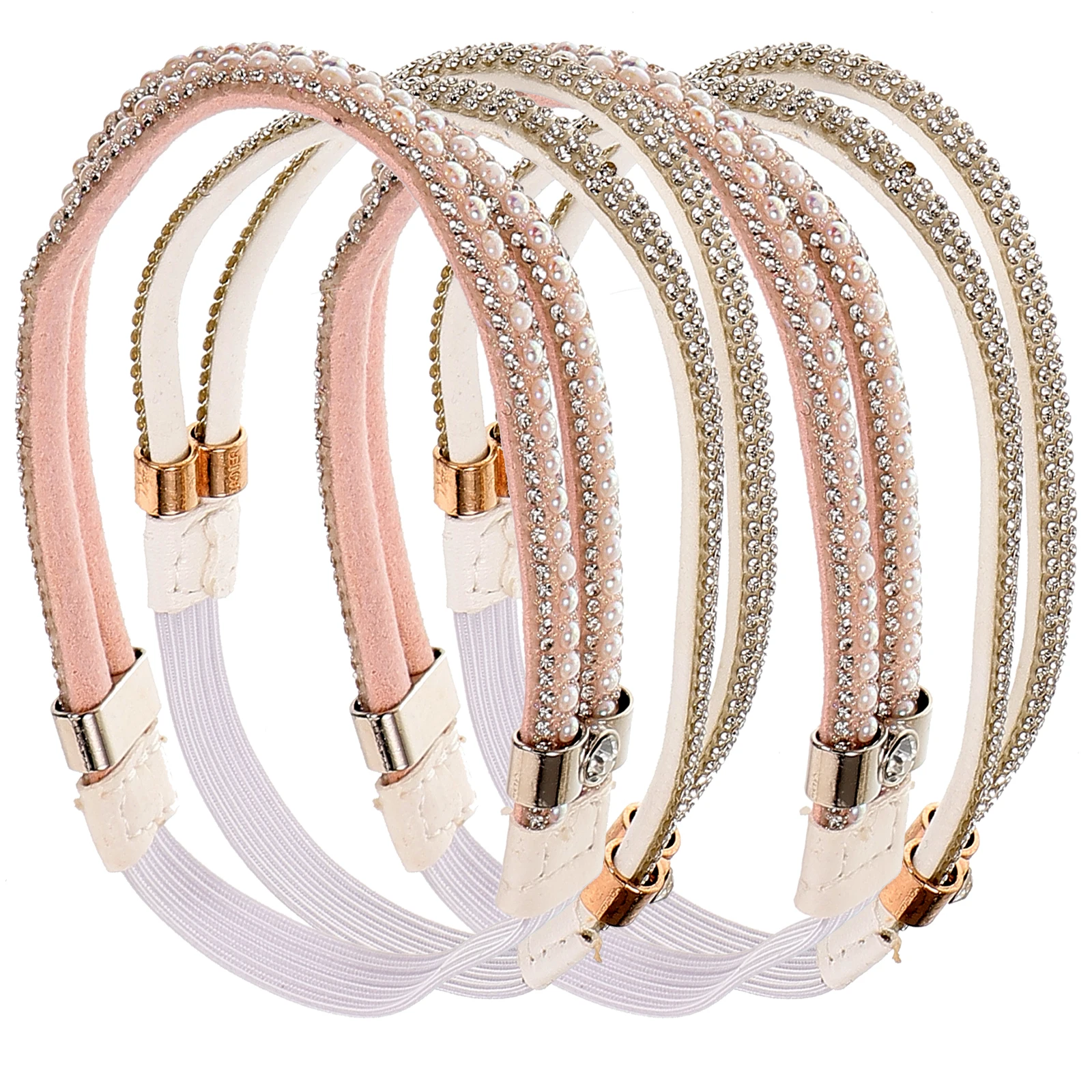 

2 Pairs Anti-Slip Heel Straps Women High Shoes Elastic Adjustable Fixing Ankle Bands White Rhinestone Pink Pearl Daily Use Shoe