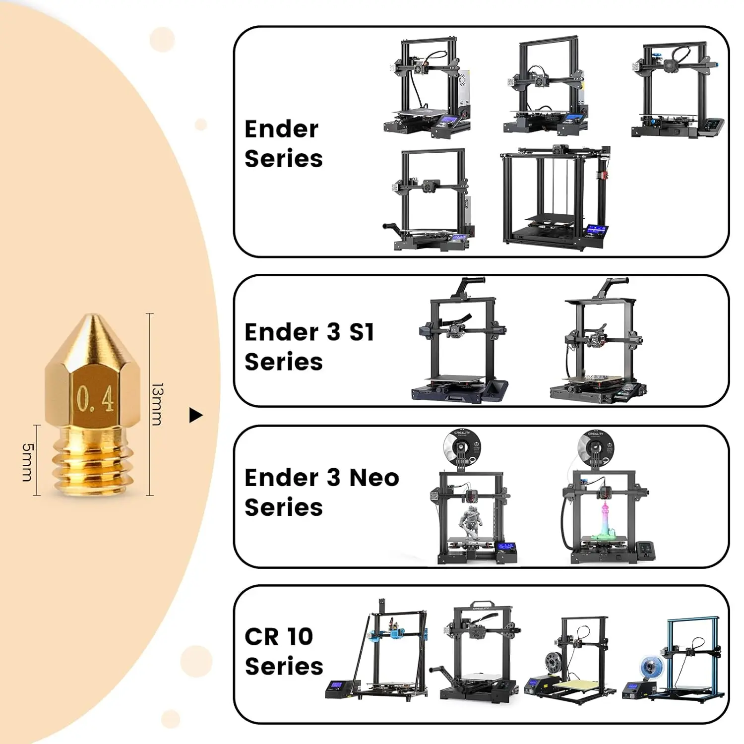 Creality MK8 Messingdüsen 0,1/0,2/0,4/0,6/0,8/1,0mm für Ender 3/3 V2/3 Pro/5 Pro/CR-10/10S Hotend Extruder Düsen 3D-Drucker-Ersatzteile – Detail 6