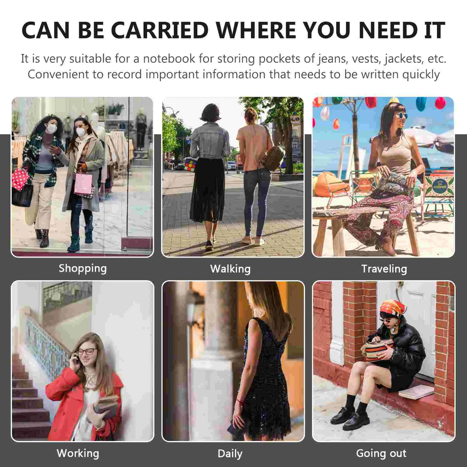 Портативный блокнот из 2 предметов, мини-карманный регулируемый черный маленький блокнот для работы