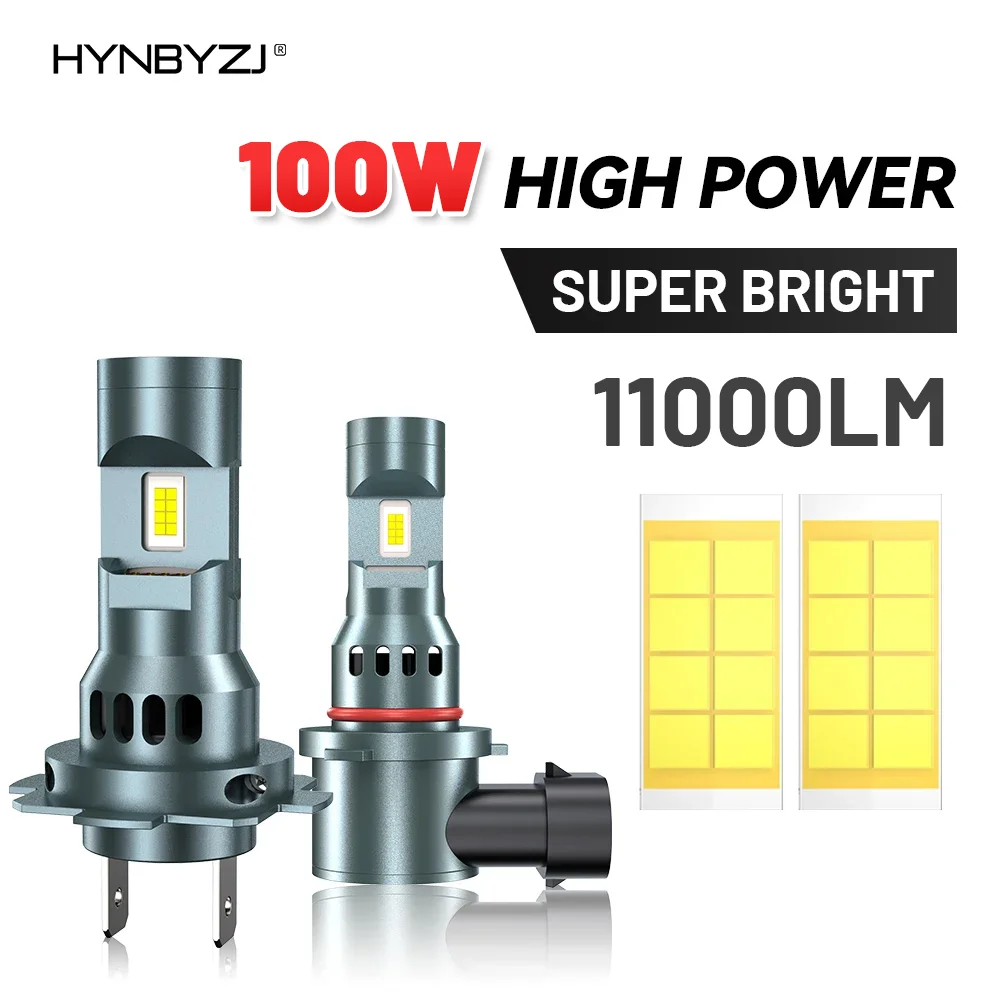 

HYNBYZJ H4 H7 светодиодный лампы 100W 11000LM HB3 HB4 HIR2 9005 9006 9012 Mini светодиодный лампы H8 H11 Беспроводные светодиодный лампы Plug and Play