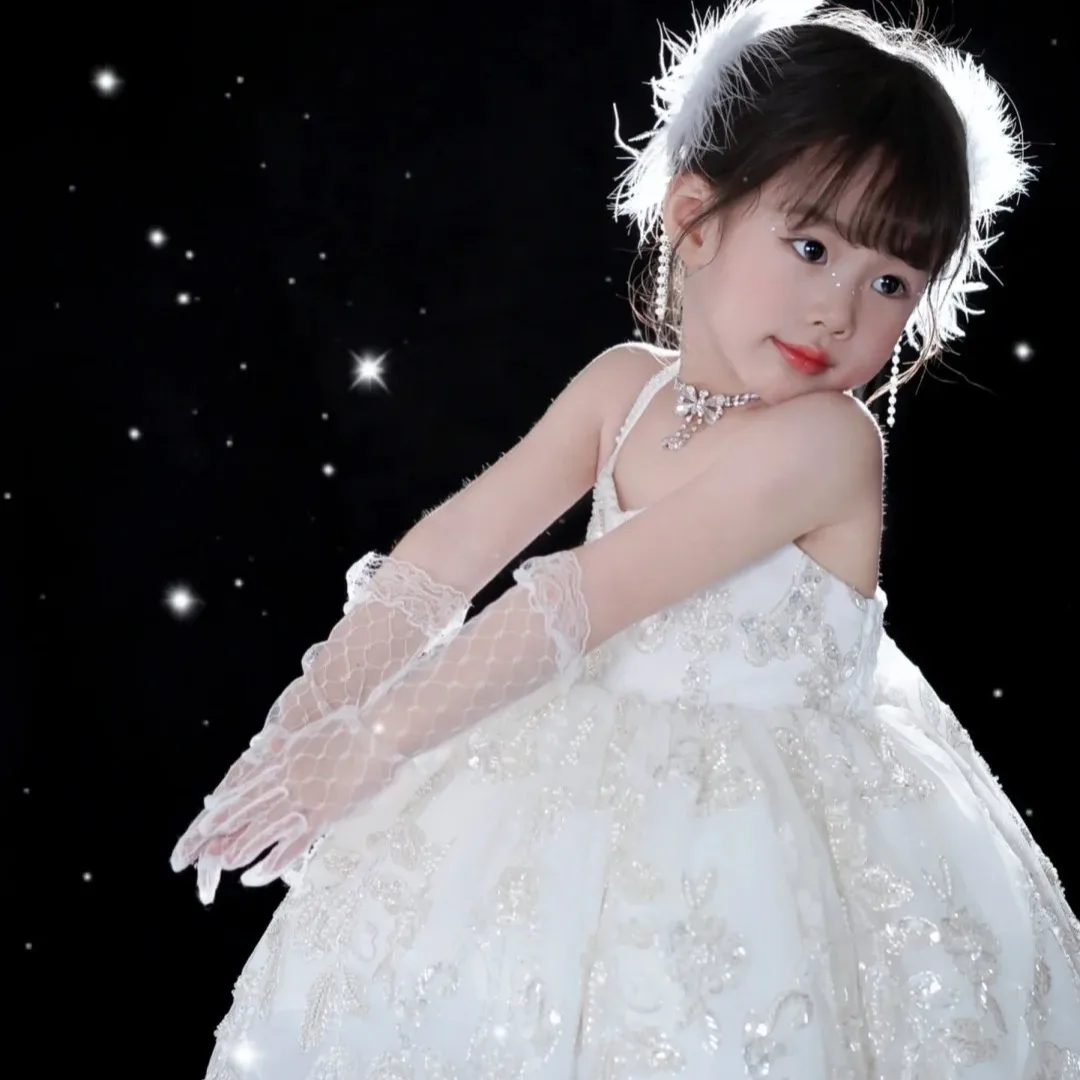 Girls Gloves Lace Mesh Child Size Photo Shoot Flower Girl Birthday Wedding Party Dance Performance Stage Soft Lightweight Comfy