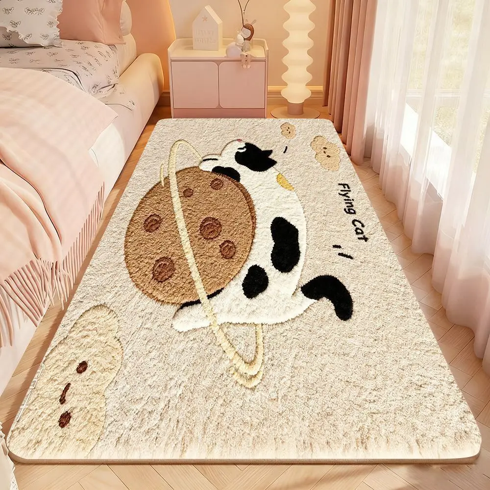 VIKAMA Cute Cat Cookie Runner Rug for Bedroom, Soft Flannel Plush Bedside Floor Mat, Anti Slip Non Fatigue Doormat, Home Decor