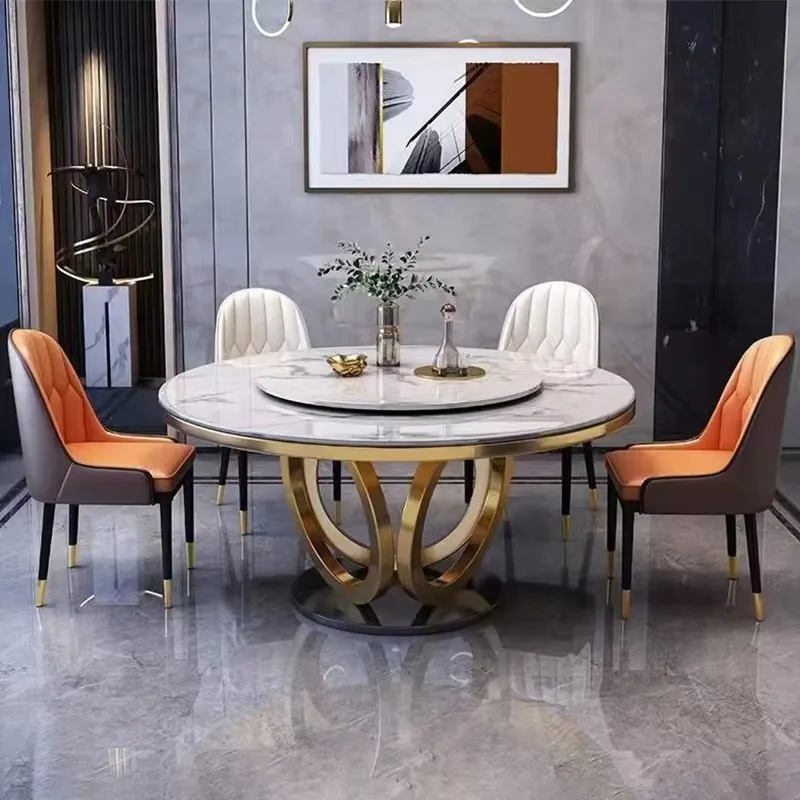 Marble Dining Table Set For Home Italian Durable Round Dining Table Furniture Luxury High Quality Dinner Table With Chairs