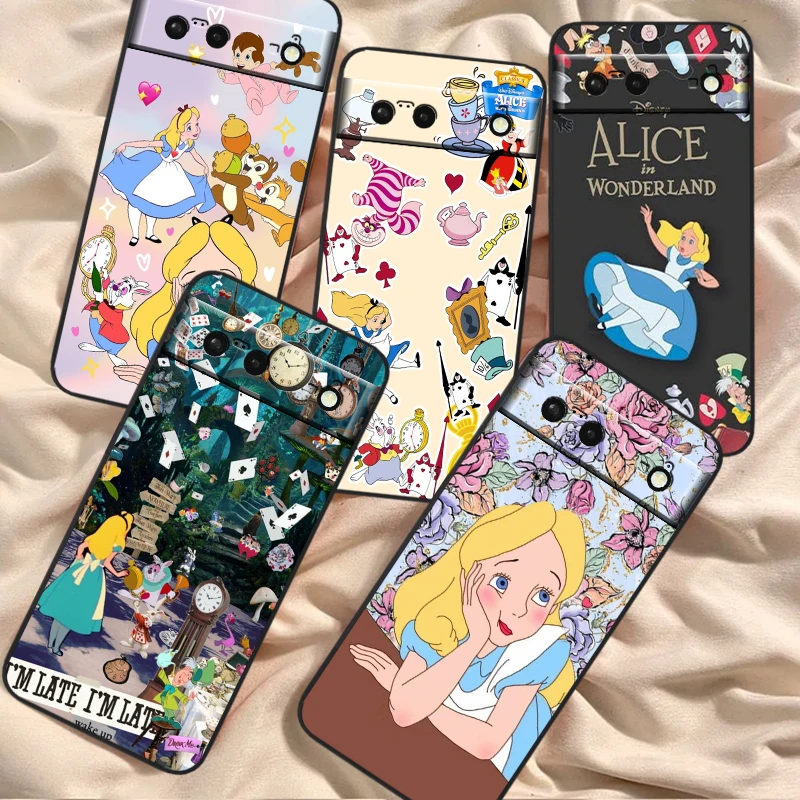 

Alice Disney Fashion Cool For Google Pixel 8 7A 7 6A 6 5A 5 4 4A XL 5G Black Silicon Shockproof Shell Back Phone Case