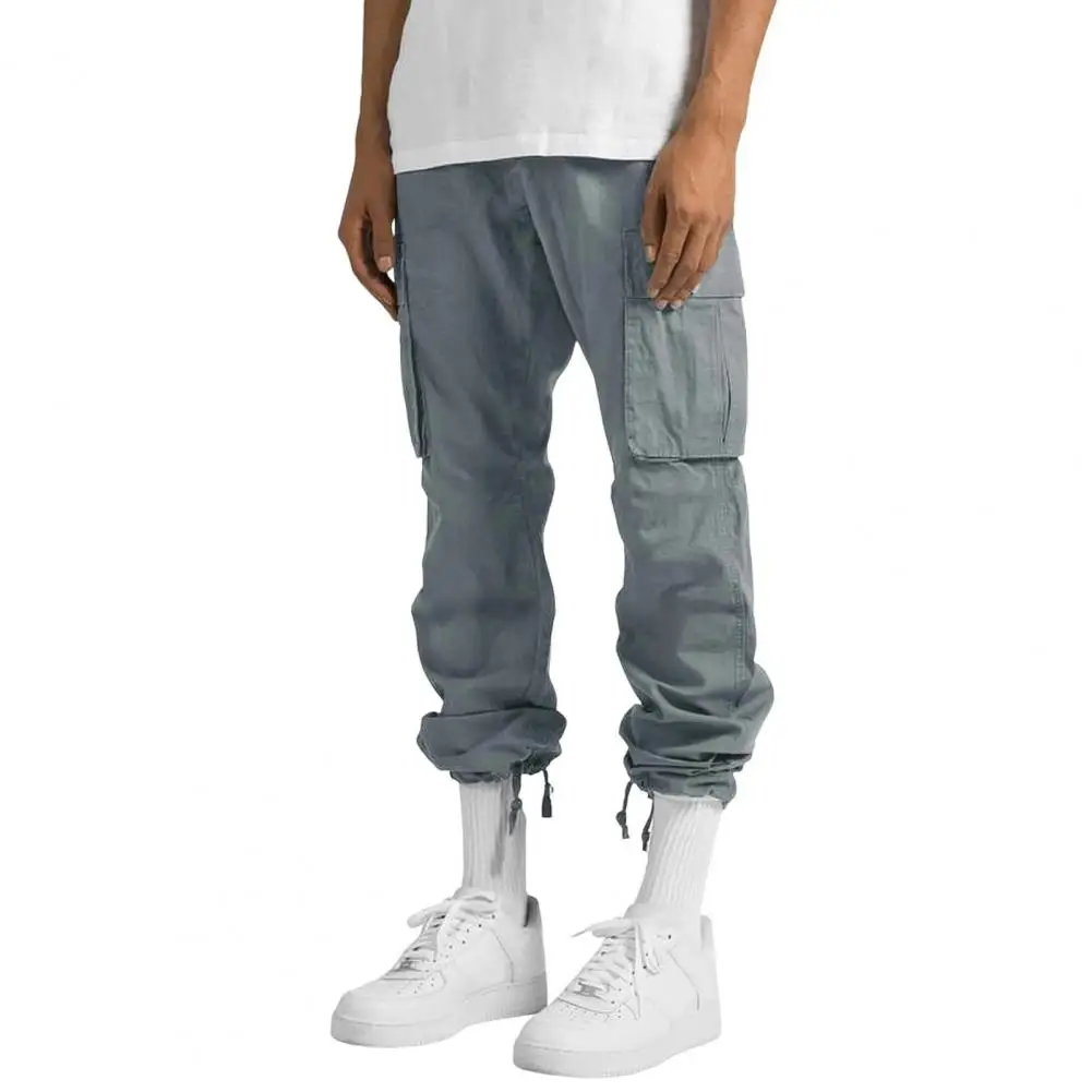 

Breathable Men Pants Comfortable Men Cargo Pants Versatile Men's Cargo Pants with Drawstring Waist Multi-pocket Design for Daily