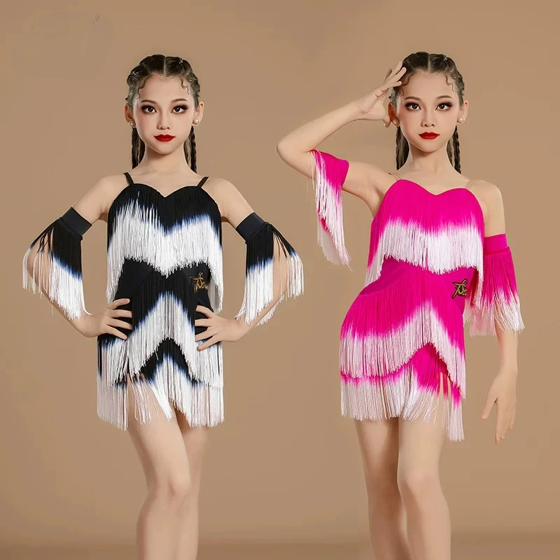 Fransen-Rumba Lateinamerikanisches Tanzkleid für Mädchen, Professionelles Salsa-Tango-Samba-Kostüm, Kinder-Wettbewerbs-Ballroom-Tanzrock