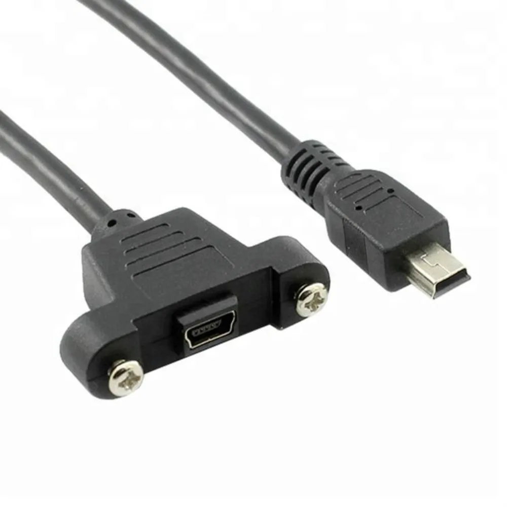 0.3/0.5m 27mm Pitch 5Pin Mini USB Male to Female Cable Lock Screws Panel Mount 480Mbps Data Charge Cord For Industrial Devices