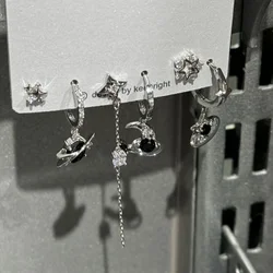 6PCS Gothic Punk Crystal Star Moon Pendant Earring Set For Men Egirl Y2K Vintage Aesthetic Grunge 2000s EMO Jewelry Accessories