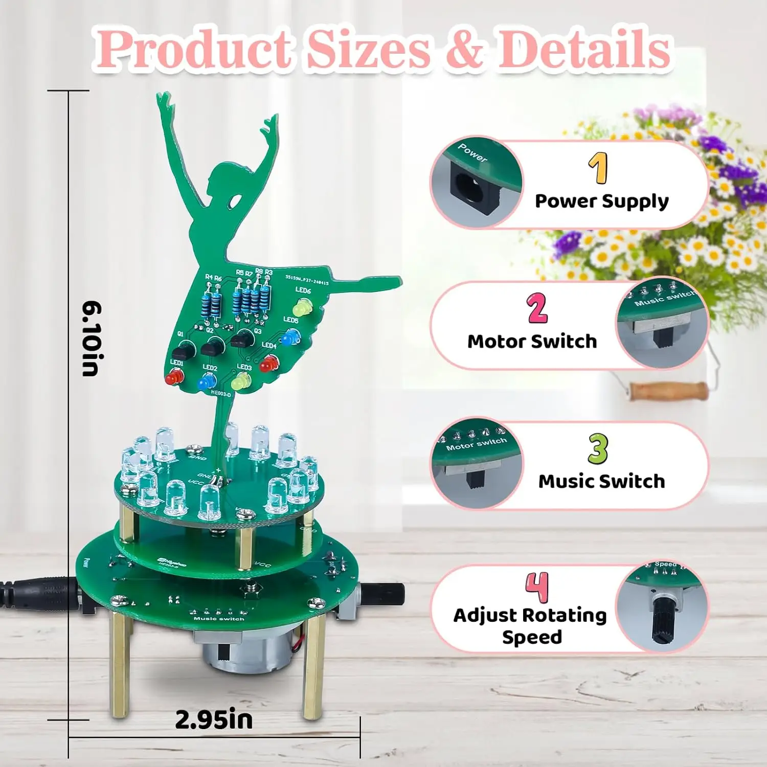 Soldering Practice Kit Ballerina Girl DIY Electronics Kit RGB LED Rotating Music Box Beginners Welding Learning for STEM Gift