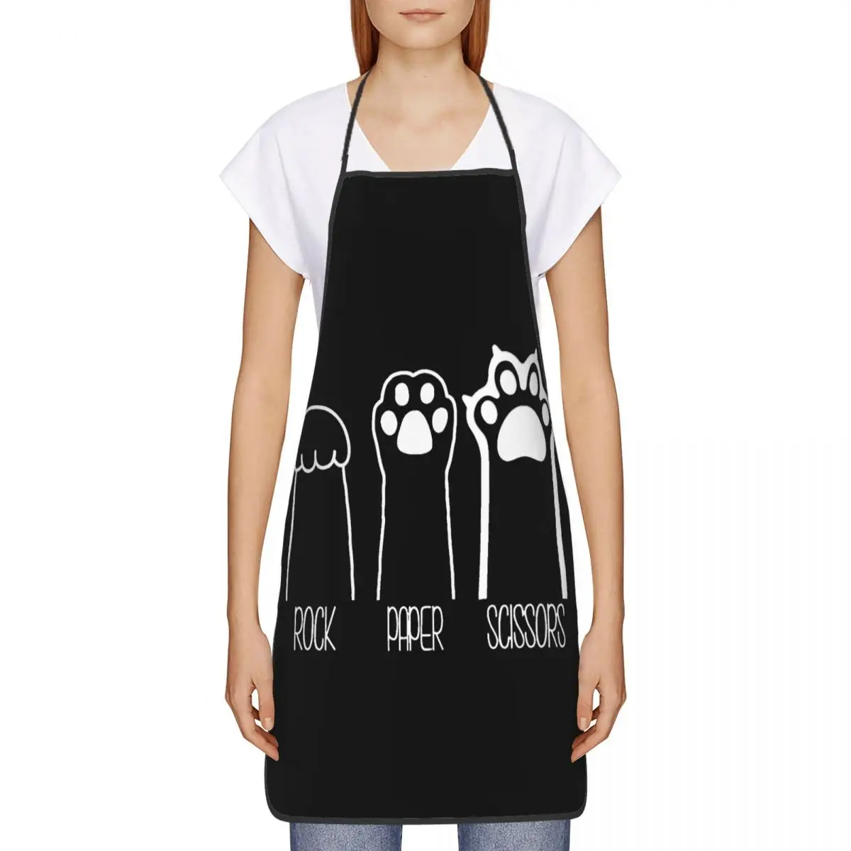 Custom Rock Paper Scissors Cat Paws Funny Cat Lover Bib Apron Men Women Unisex  Chef Tablier Cuisine for Cooking Baking Painting