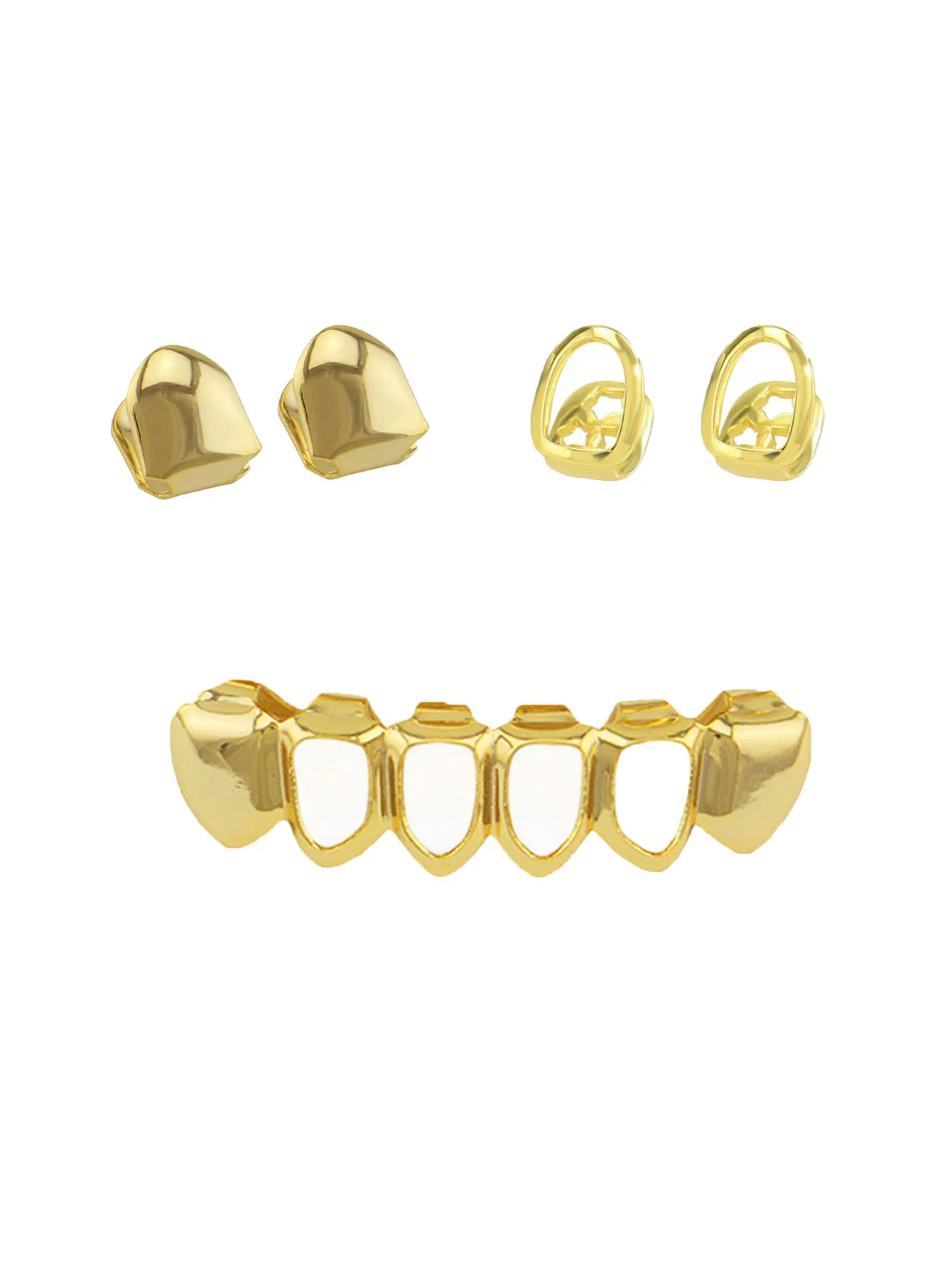 Fashionable Hip-Hop Teeth Decoration: Double Smooth Single Teeth/Double Hollowed-Out Single Teeth/Four Hollowed-Out Lower Teeth