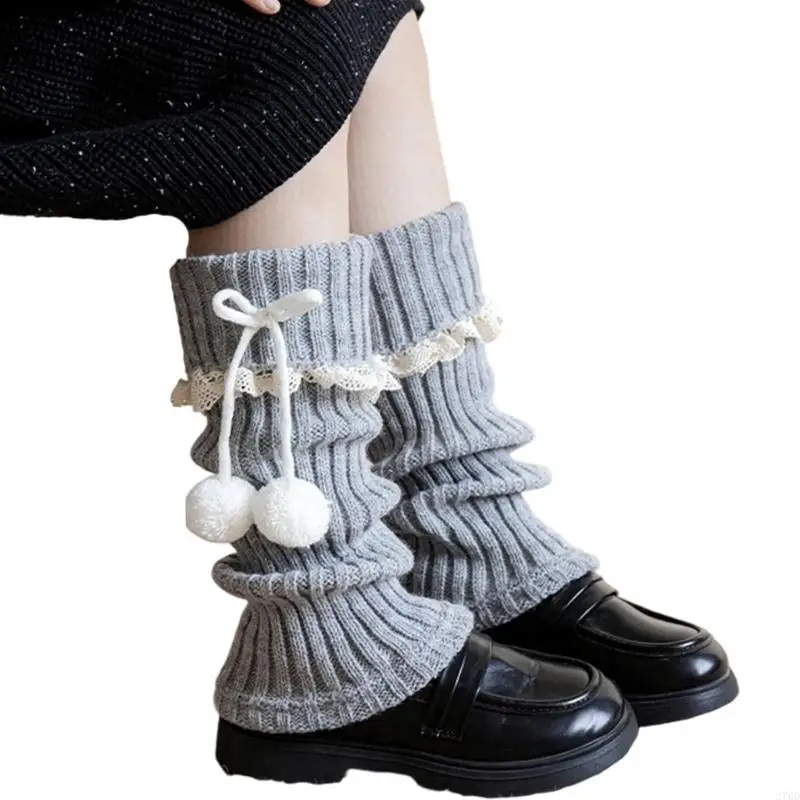 Women Lolitas Knit Long Socks Bows Leg Warmers Harajuku Bootie Socks