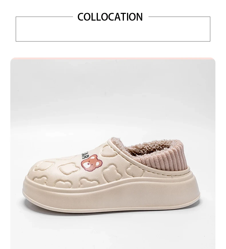 TZLDN Damen Herren Haus Wasserdichte Mode Bär Hausschuhe Slip on Schnee Winter Warme, vollständig mit Pelz gefütterte Hausschuhe Indoor Outdoor Schuhe – Detail 2