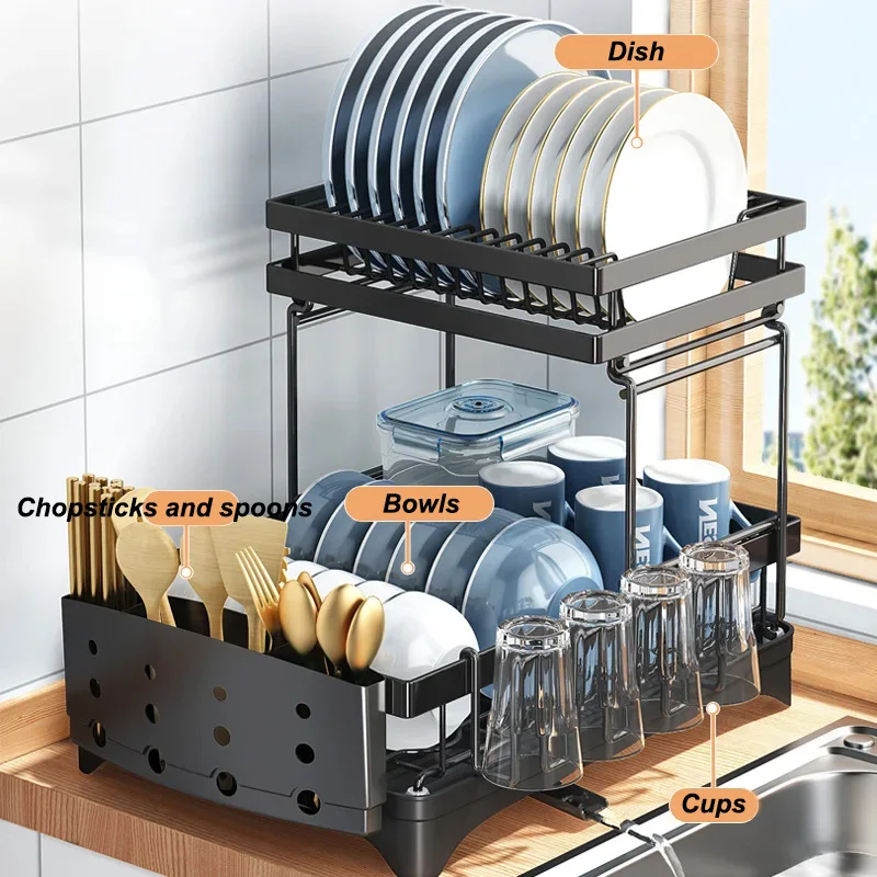 2/3 Layers Kitchen Storage Rack Dish Bowl Drainer Storage Rack for Chopsticks Knife Fork Water Cup Kitchen Counter Organizer