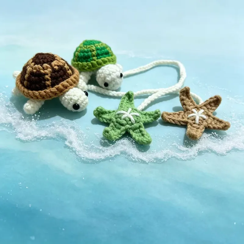 Handmade Crochet Turtle Starfish Bookmark Cute Knitted Ocean Animal Book Marker Wool Yarn Hanging Ornament Reading Page Clip Gif