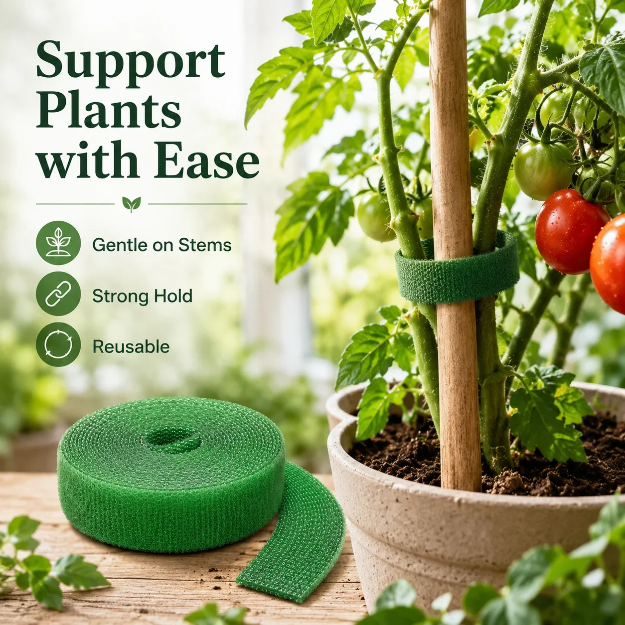 Green Plant Cable Tie Reusable Hook And Loop Fastener Adjustable Flexible Plant Fixing Strap For Garden Climbing Vine Support