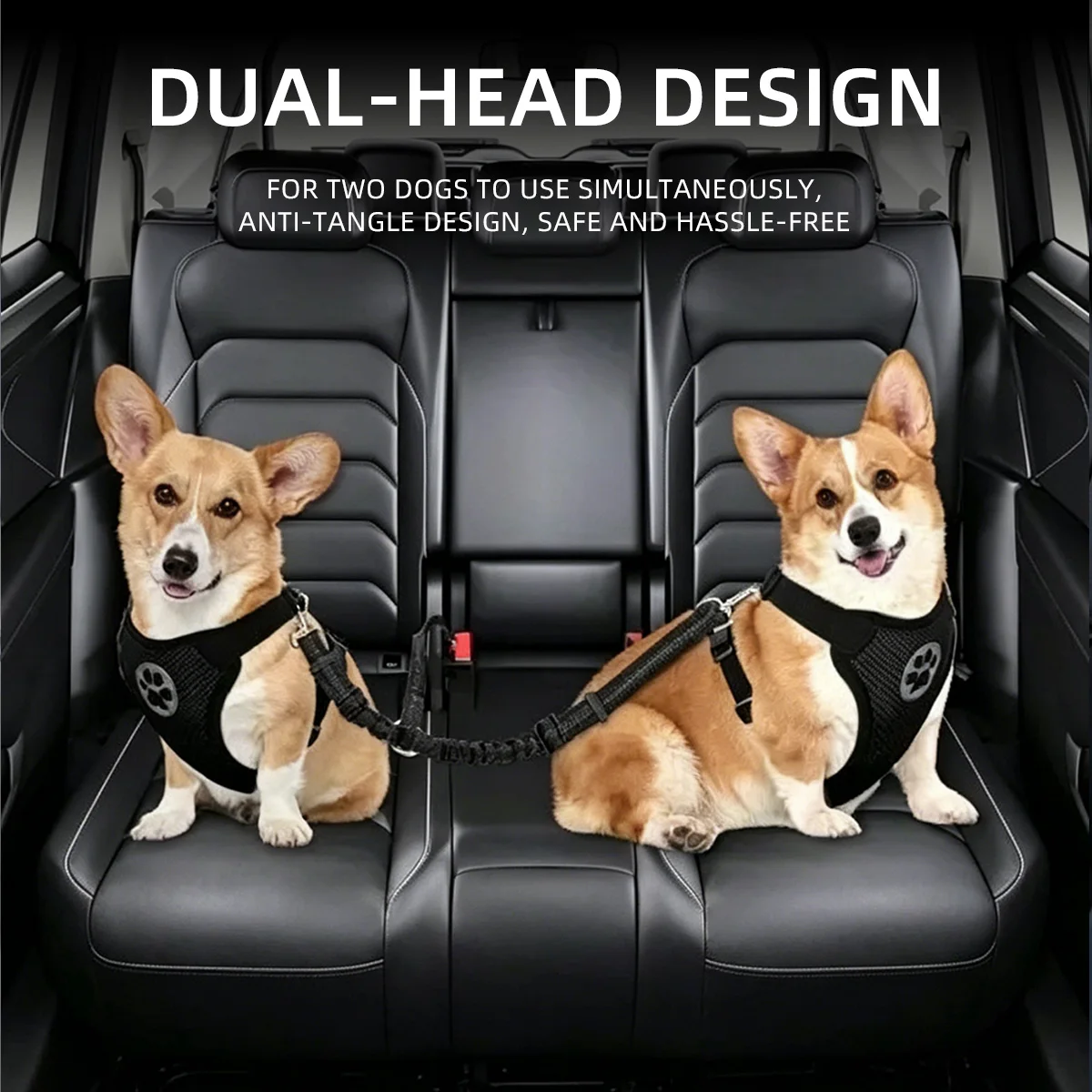 Adjustable Elastic Dog Car Seat Belt Dual Pet Safety Leash Elastic Shock Buffer Anti-tangle Vehicle Travel Harness Restraint