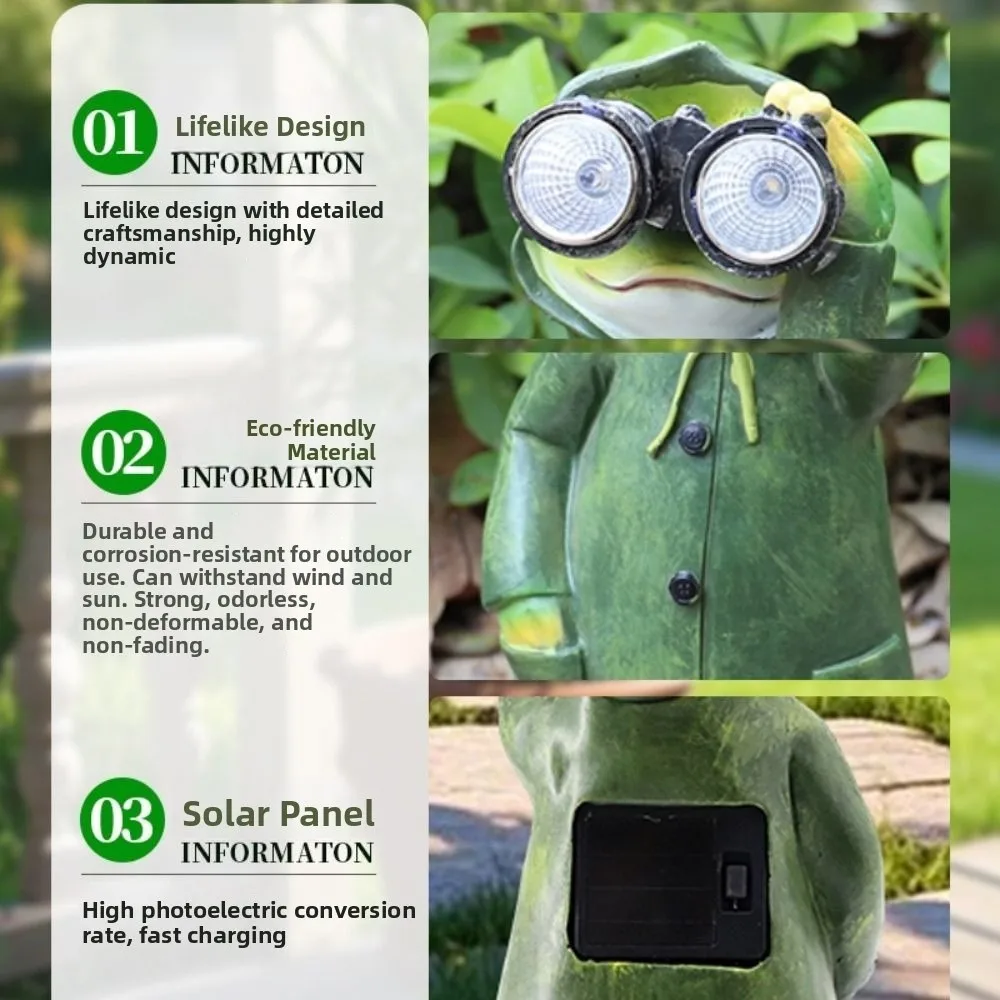 

Garden Decor Resin Raincoat Frog Statue Ornament Solar Powered Waterproof Animal Sculpture Cute Miniatures Figurine Lawn