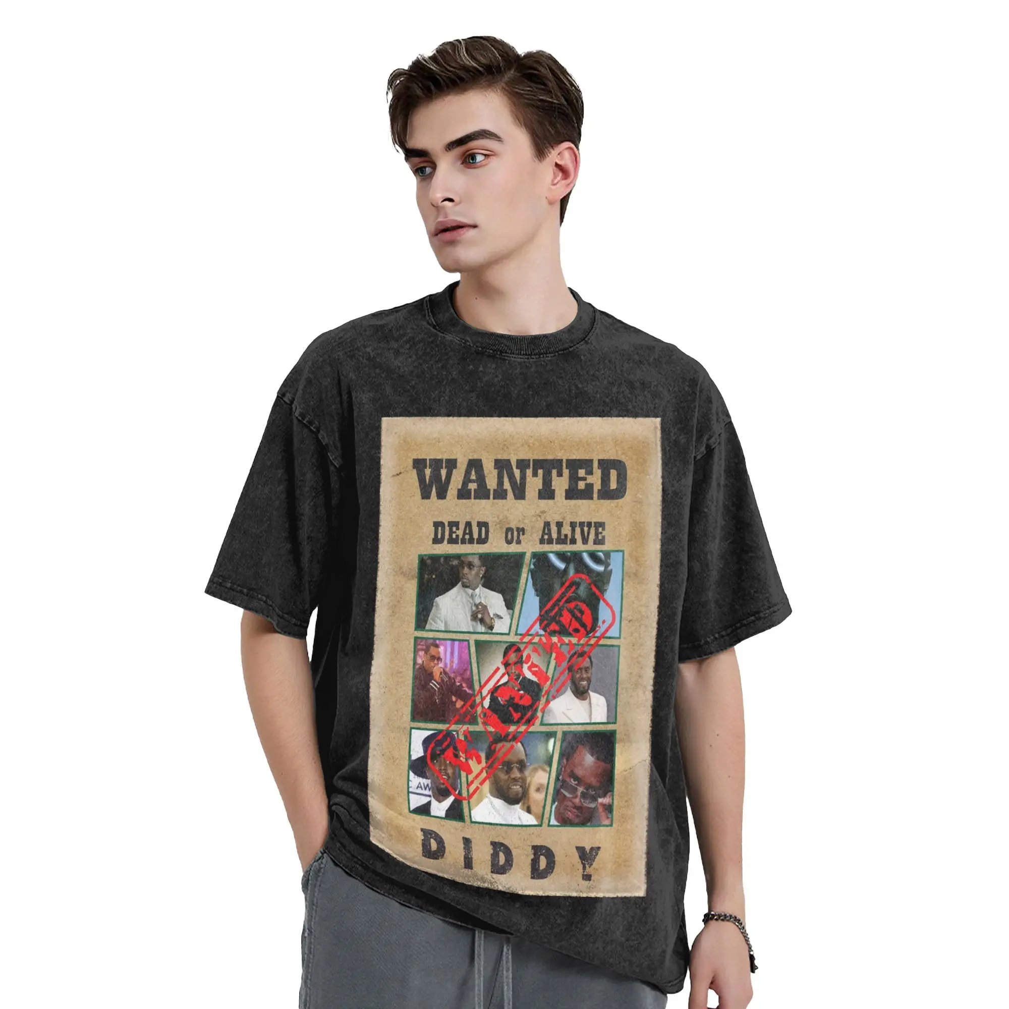 Washed T Shirt Damn Diddy Hip Hop Vintage T-Shirts Harajuku  Streetwear 100% Cotton Printed Tops Tee Shirt Men Women