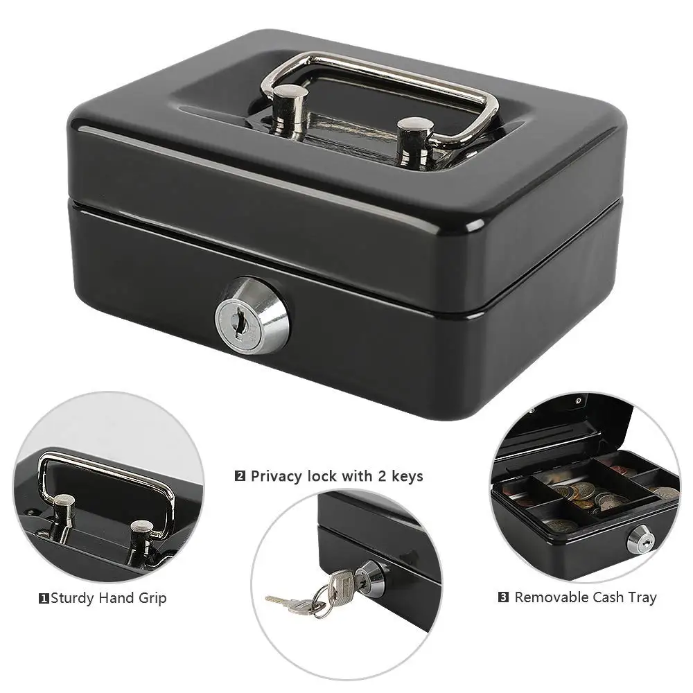 Portable Mini Key Safe Money Box Steel Piggy Bank Sturdy Lockable Coin Box Cash Storage Hidden Box for Home Store Suitcase