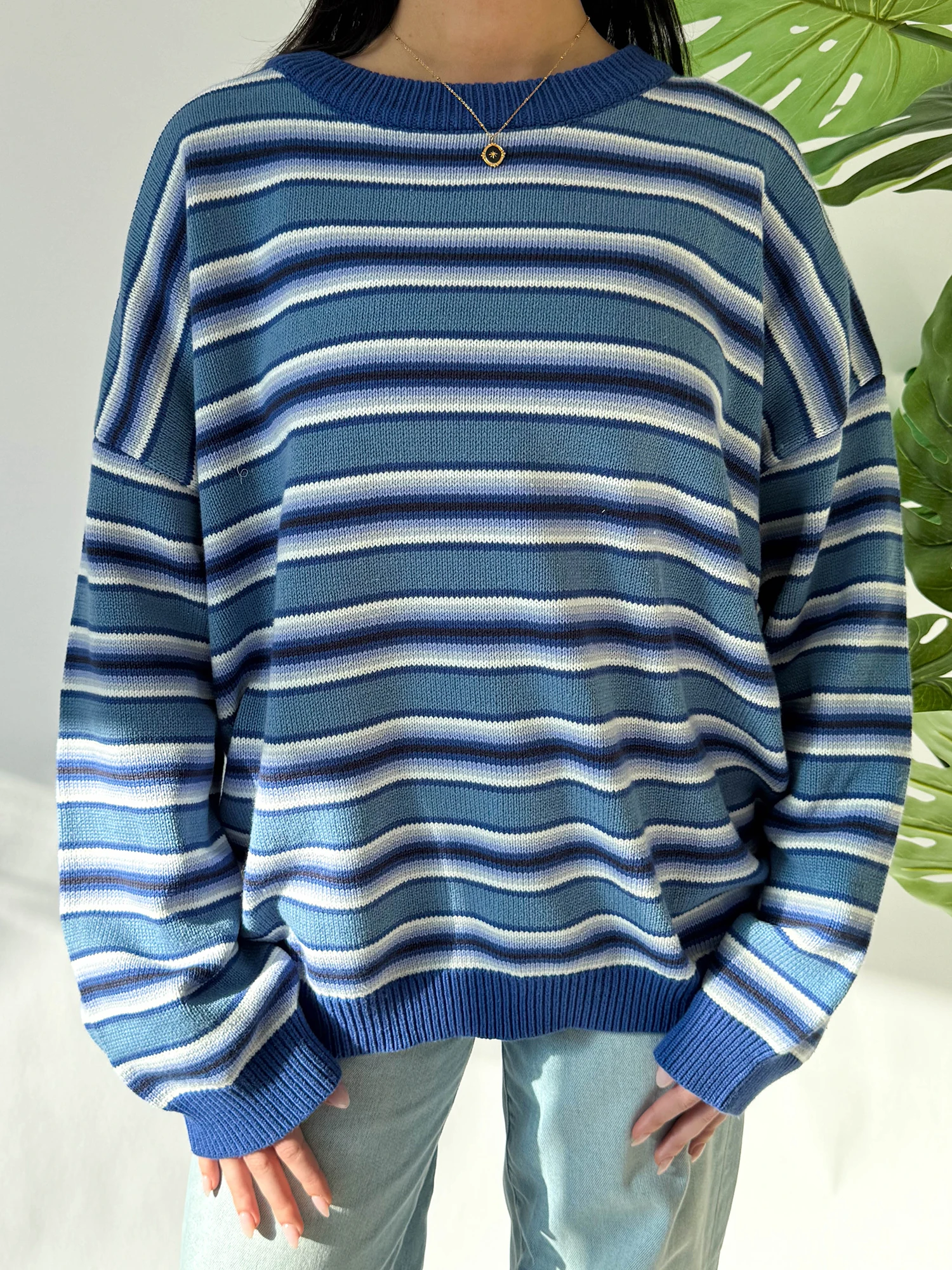 

Casual V-Neck Sweater Women s Loose Knit Pullover Long Sleeve Striped Jumper Autumn Winter Warm Knitwear Tops for Ladies