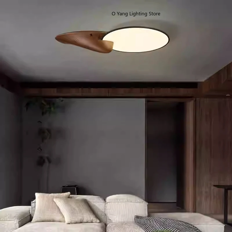 Wabi-sabi Style Solid Wood Ceiling Lamps Dimmable LED Ceiling Lights Indoor Decor Lighting Living Room Bedroom Acrylic Lampshade