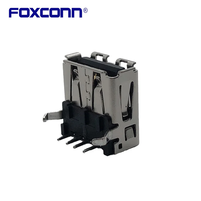 Foxconn UB11123-4K5-4F Single Layer Flanging USB2.0 A-type Matrixes 90 Degree Black Glue