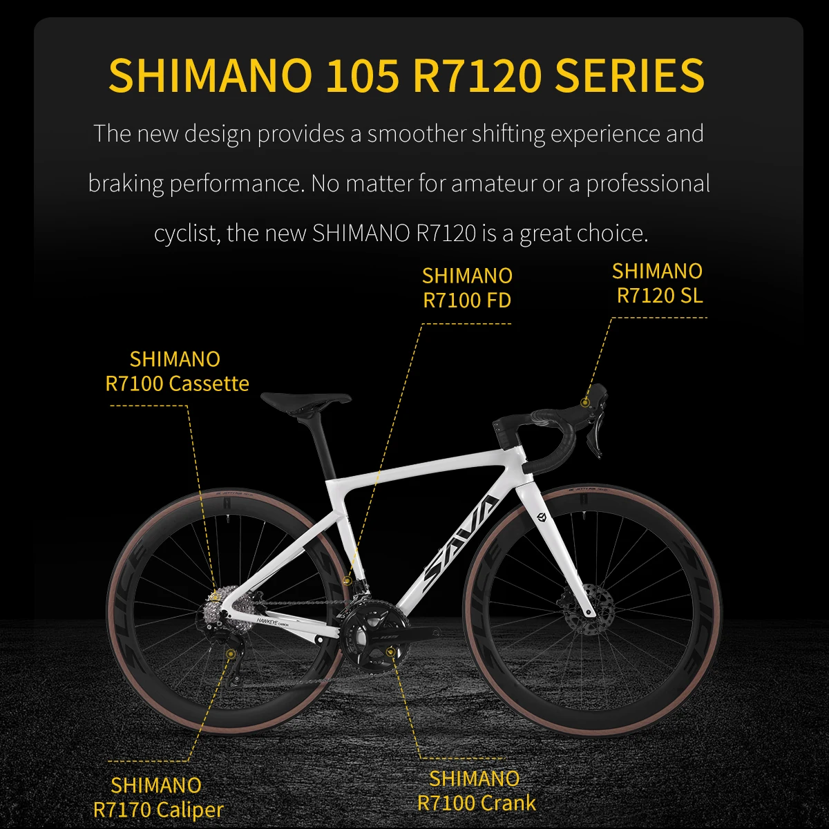 SAVA-2024 F20 Carbon Fiber Road Bike, Adult Complete Racing Bike, With Shimano 105 R7120, 24-Speed Groupset And Hydraulic Disc