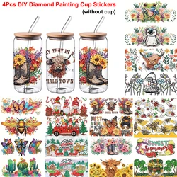 4Pcs DIY Diamond Painting Cup Stickers Cartoon Animal Diamond Art Mosaic Cup Decoration Sticker Kits Christmas Decor Crafts Gift