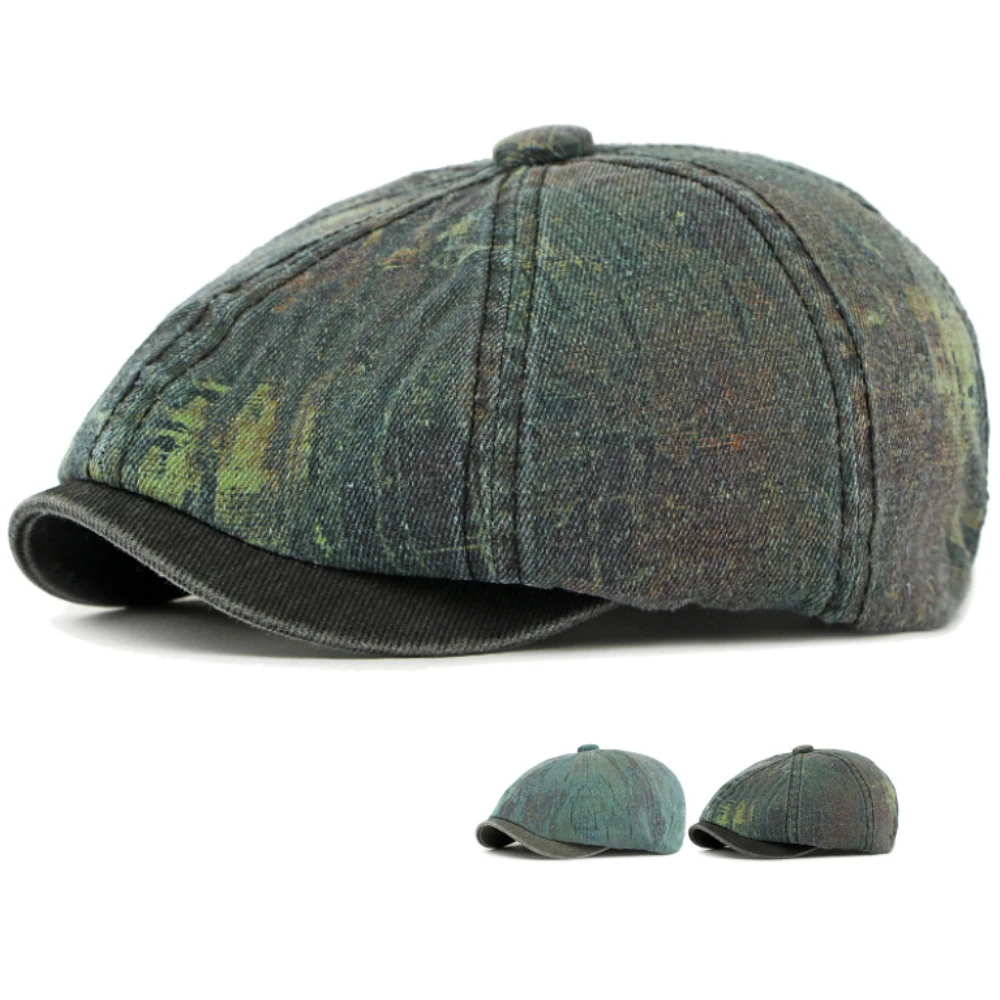 

HT4907 Mens Berets Women Spring Autumn Denim Hat Washed Cotton Beret Cap Artist Painter Octagonal Hat Male Female Ivy Flat Caps