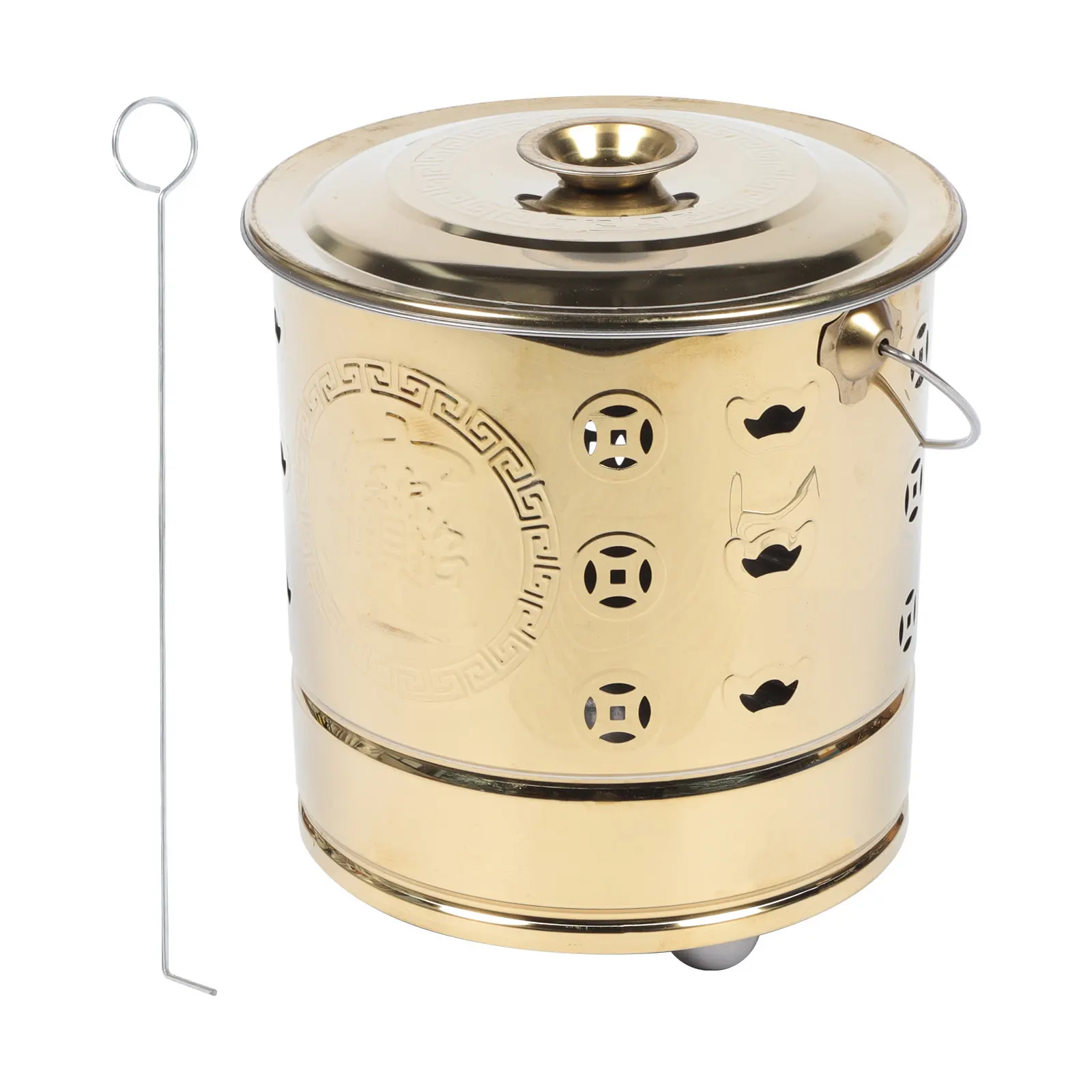 Stainless Steel Burning Bucket Golden Small Size Without Inner Liner Paper Money Barrel Sacrificial Furnace Camping Hiking
