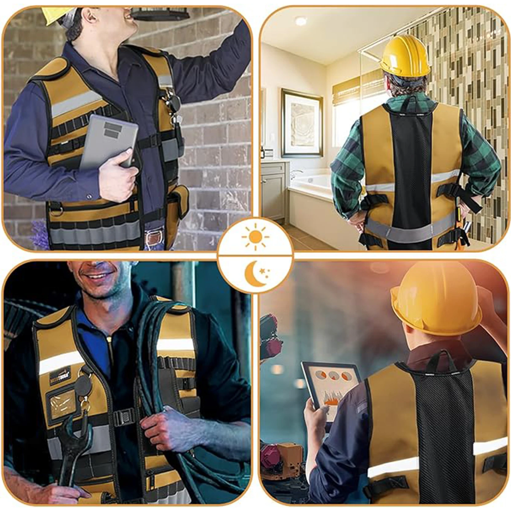 MELOTOUGH Tool Vest Safety Work Vest with Adjustable Straps,Removable Phone Holder for Electrician,Construction,Carpenters