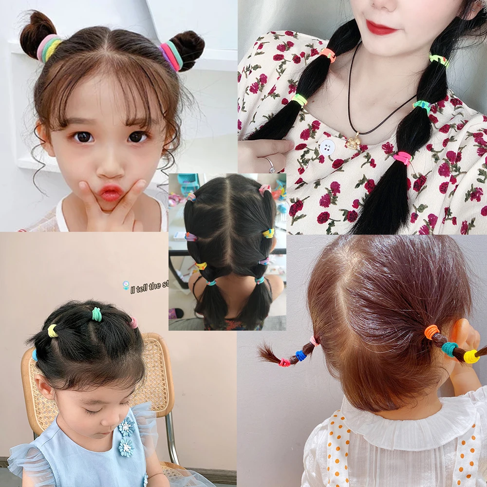 100Pcs/Lot Children Hair Bands Accessories Girl Candy Color Ties Colorful Simple Rubber Ponytail Elastic Scrunchies