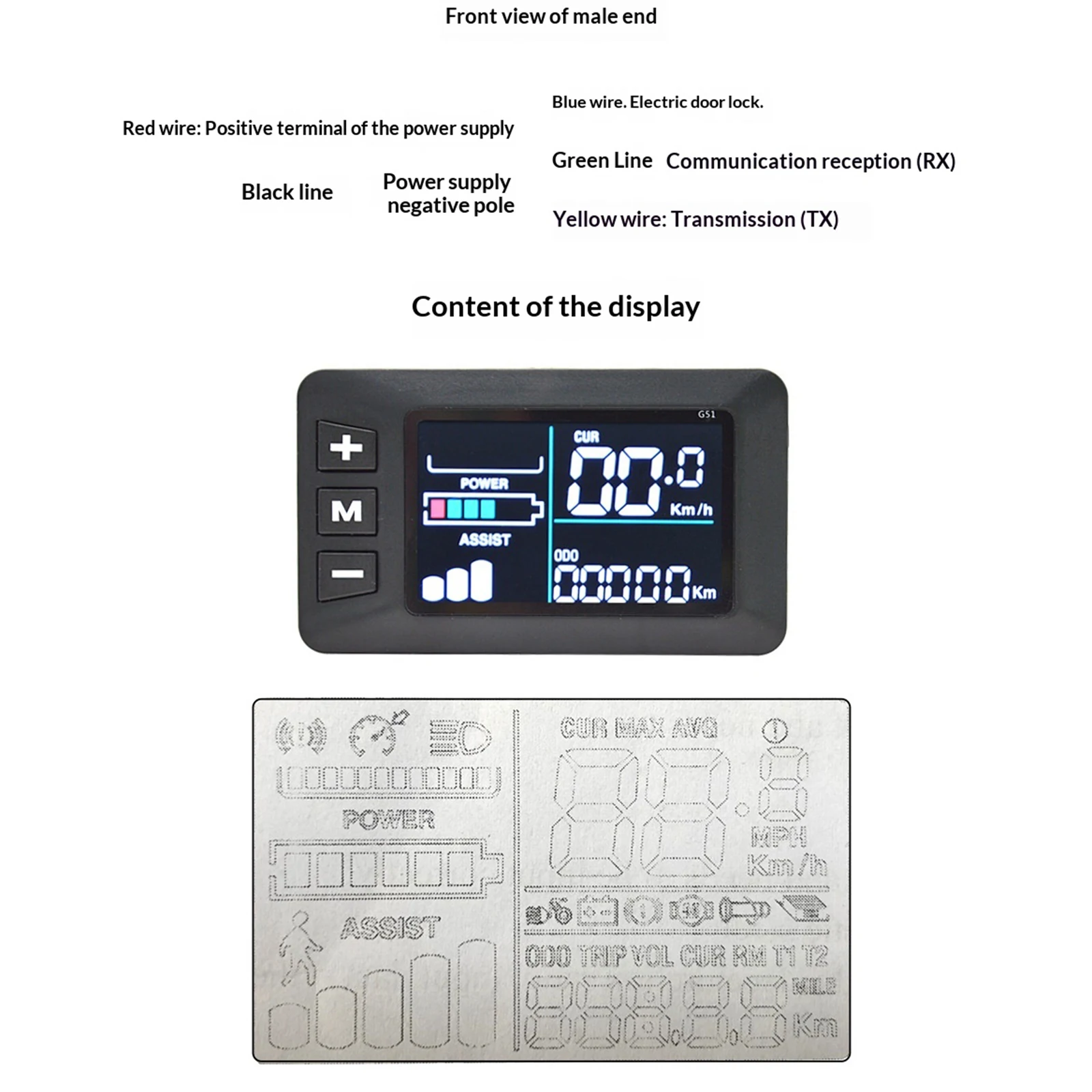 G51 Electric Bike Scooter Speedometer with 5 Core Intelligent Speed Display Meter Waterproof Connector for 24V 36V 48V Vehicles