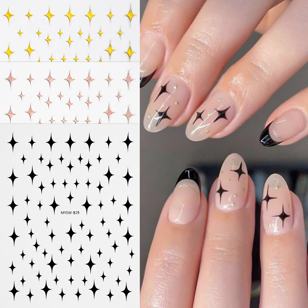 1 個 3D ゴールド/シルバー/レッド四芒星ネイルアートステッカー 8*10 センチメートルクロススターライト自己粘着スライダー Y2K マニキュアデカール *