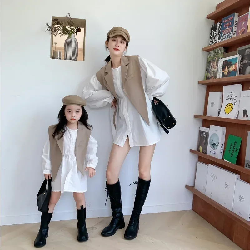 Mom And Daughter Dress Parent-Child Matching Outfit Children Girl Dresses Dor Women's Clothing 2024 Autumn Mother And Me Blouse