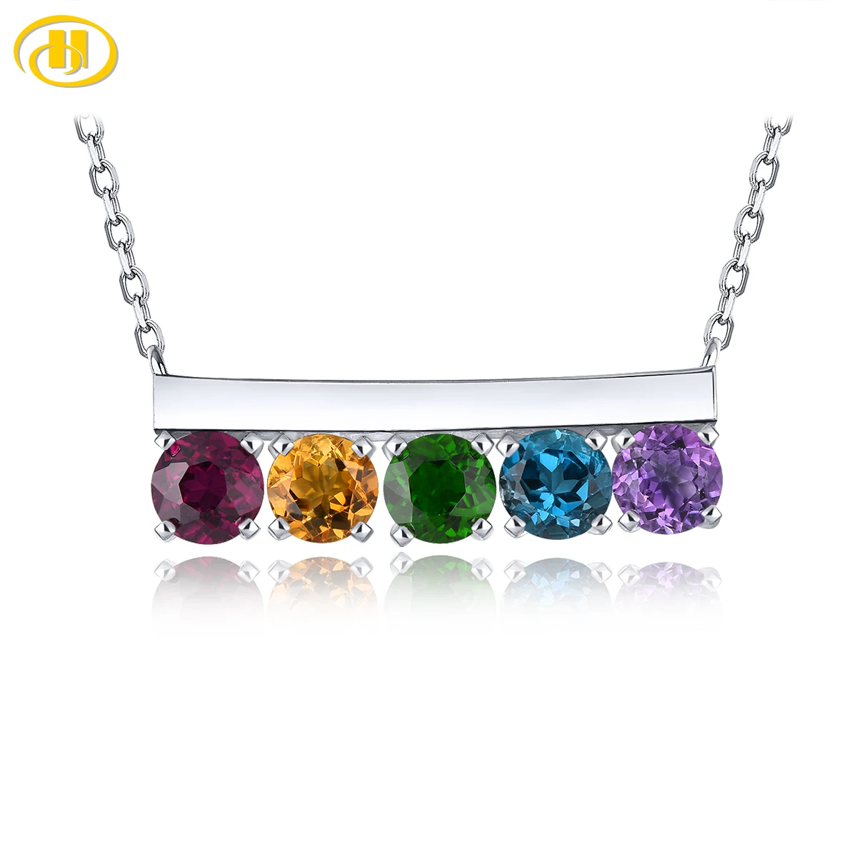 Natural Multicolor Gemstones Solid Sterling Silver Necklace Pendants 2.6 Carats Genuine Garnet Amethyst S925 Rhodium Plated