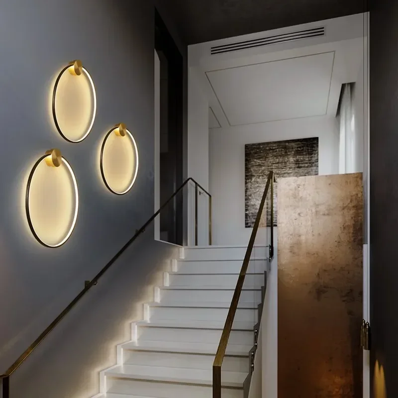 

Brass Ring LED Wall Lights Home Art Deco Free Collocation Sconce for Parlor Dinning Room Bedside Stairs Nordic Round Lamp