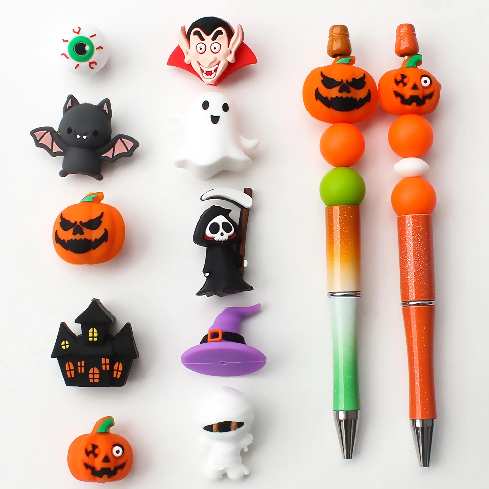 50/10/5pcs 3D Silicone Beads Halloween Theme Wizard Pumpkin Focal Beads for DIY Jewelry Making Creative Crafts Pens Keychains