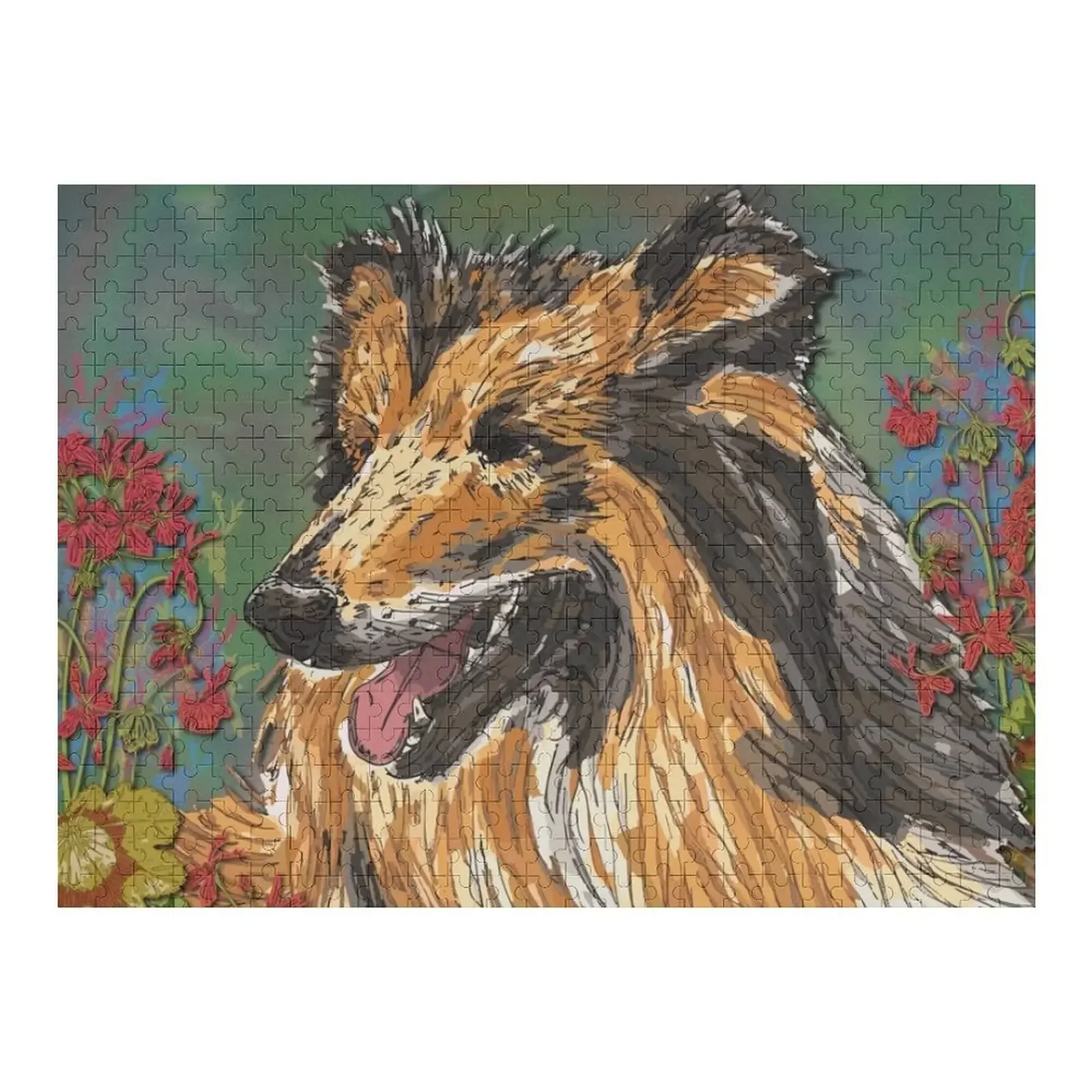 

Rough Collie and Geraniums Jigsaw Puzzle Custom Child Custom Gifts Customizable Child Gift Puzzle