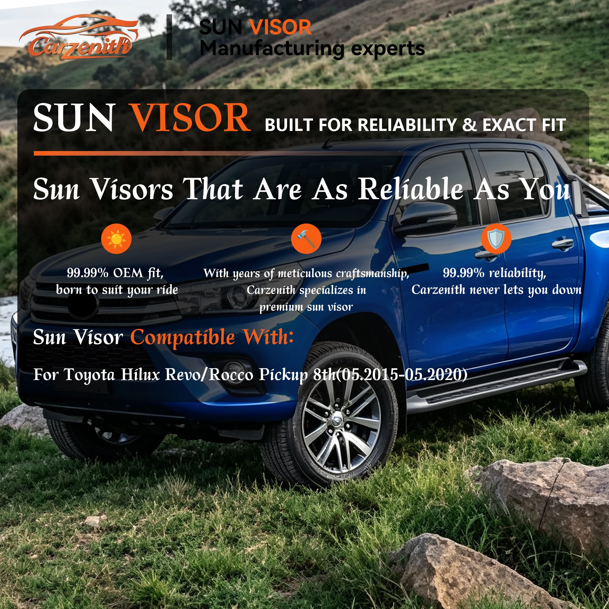 Sun Visor For Toyota Hilux Revo Rocco 8th Gen MK8 N120 2015 2016 2017 2018 2019 2020 1GD-FTV 1GR-FE 1KD-FTV 2GD-FTV  Sunvisor