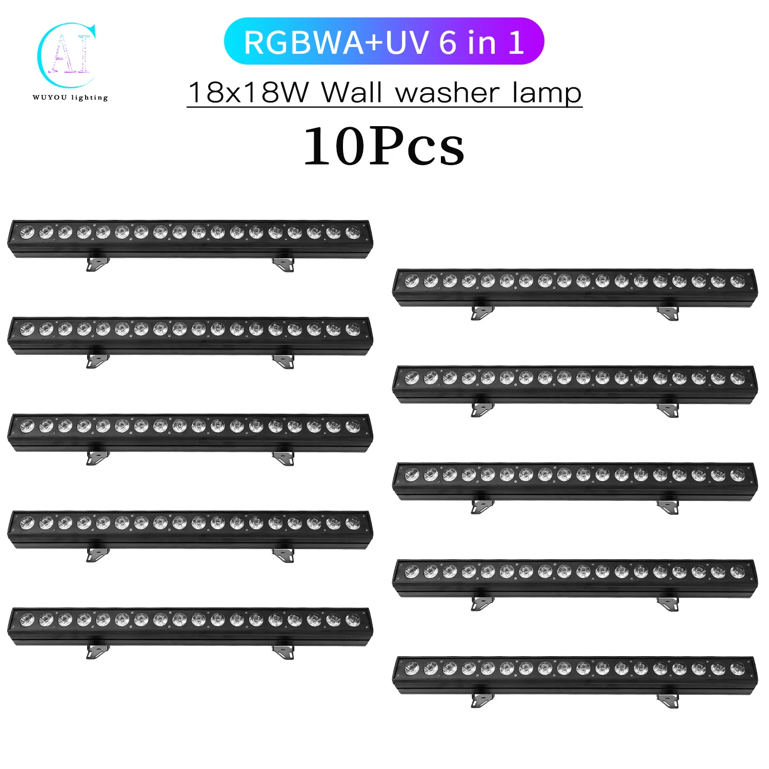 

10Pcs/Lots Indoor LED Wall Lamp Wall Washer 18x18W RGBWA+UV 6 and 1 Line Light DMX Control DJ Disco Bar Dance Floor Decoration