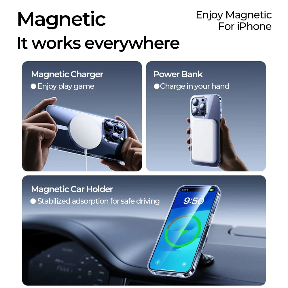 Joyroom-funda magnética transparente para iPhone, carcasa trasera magnética delgada para iPhone 15, 14 Pro Max, 14 Pro Max