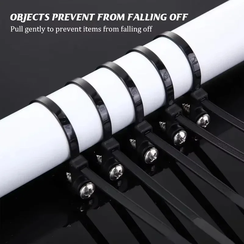 

100pcs Screw Hole Cable Ties Reusable Fixed Nylon Cable Strap Self-locking Cord Ties Straps Fastening Loop Office Organizer