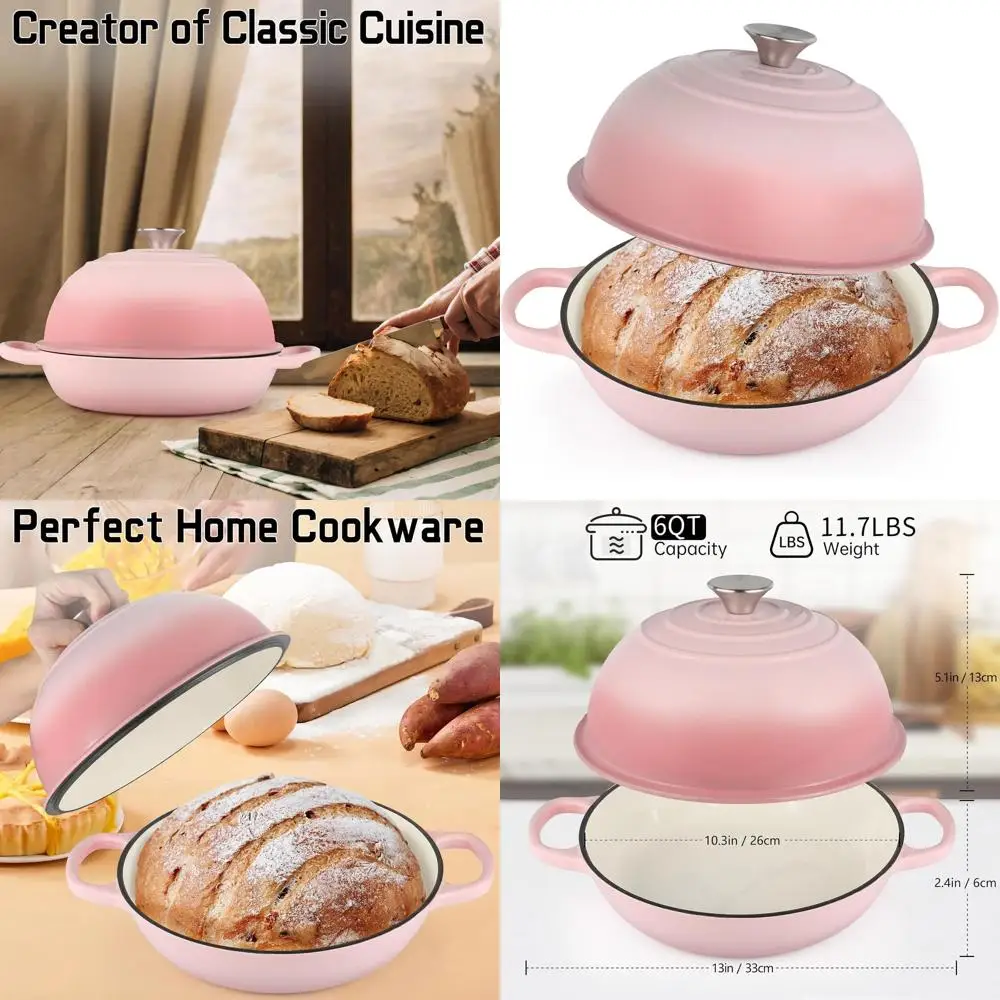 

10 эмалированных чугунных голландских духовок с крышкой, сковорода для хлеба на 6 литров для выпечки на ударе, посуда с антипригарным покрытием розового цвета