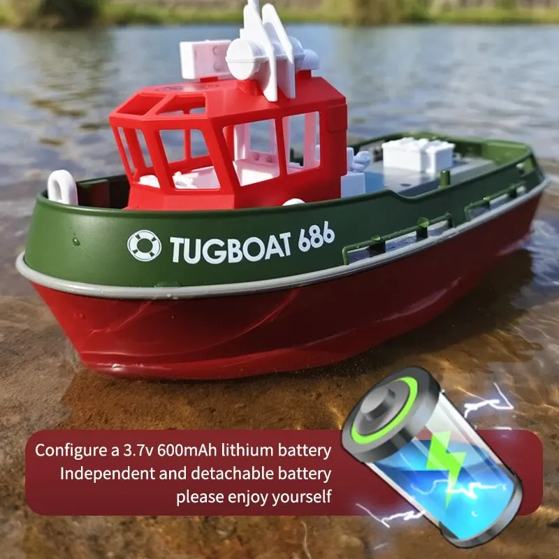 JIKEFUN 686 RC Boat 2.4G 1/72 Powerful Dual Motor Long Range Wireless Electric Remote Control Tugboat Model Toys for Boys Gift