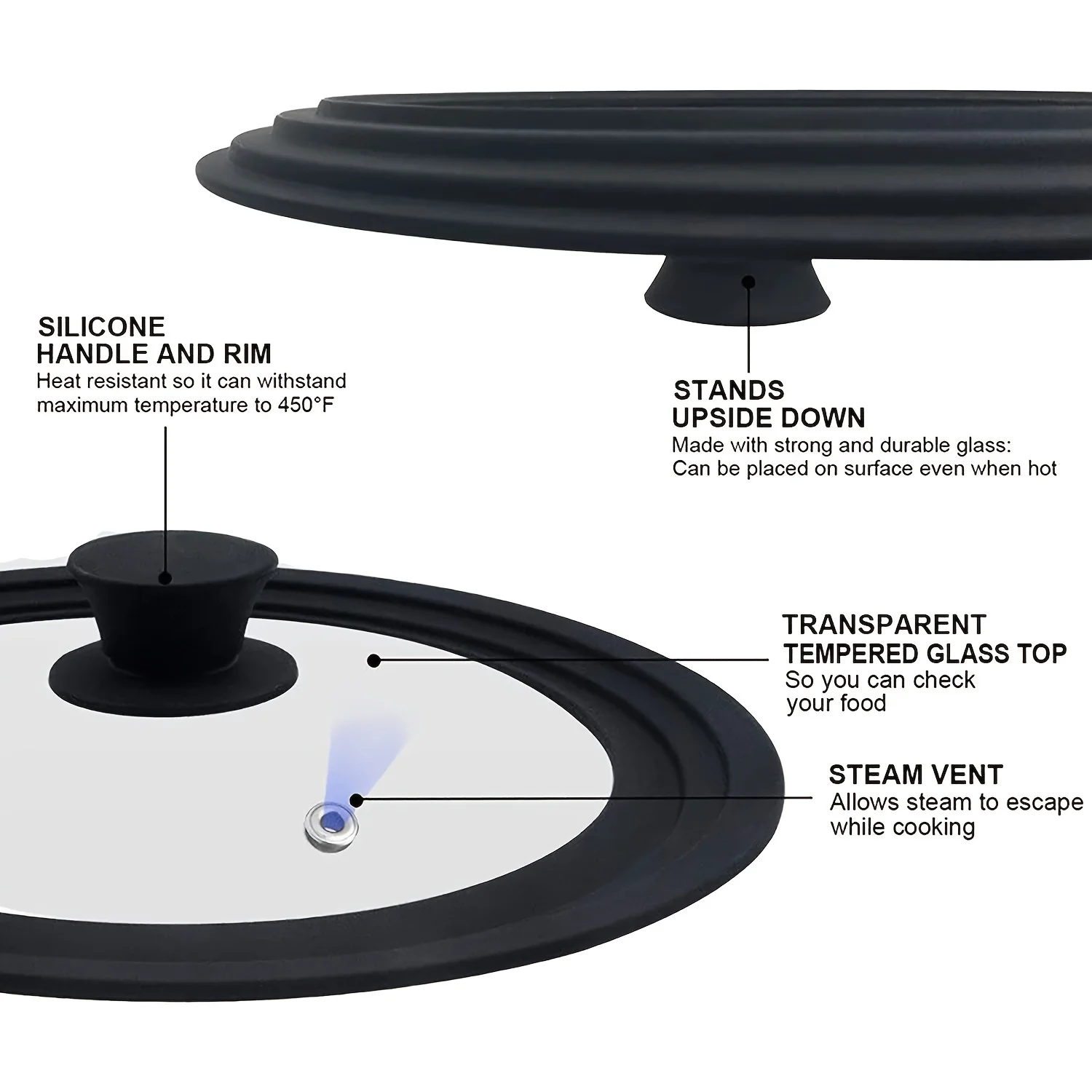 Universal Lid For Pots Pans And Skillets Tempered Glass With Heat Resistant Silicone Rim Easy Cleaning and Safe Cooking