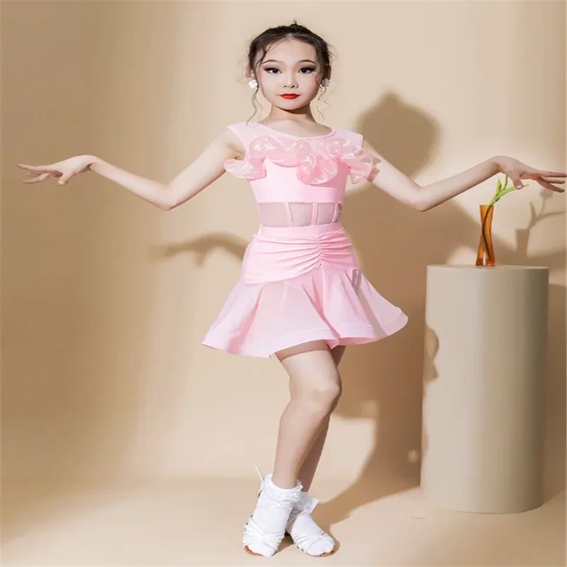 فستان مسابقة الرقص اللاتيني للفتيات فساتين الرقص لأداء الأطفال مرحلة تشاتشا تانجو رومبا سامبا ملابس الرقص اللاتينية